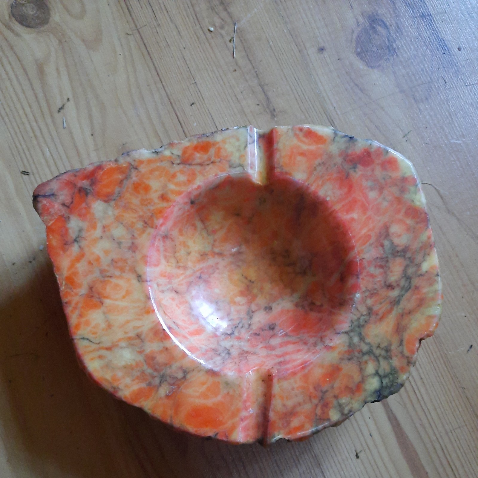 Vintage Italian Alabaster Ashtray Heavy 6lb Hand Carved Orange Large 7.5\