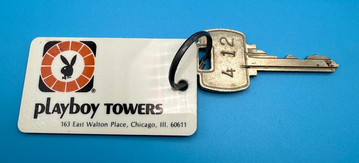 Rare Vintage 1970s Playboy Towers Chicago Hotel Key Return Fob Bunny Logo
