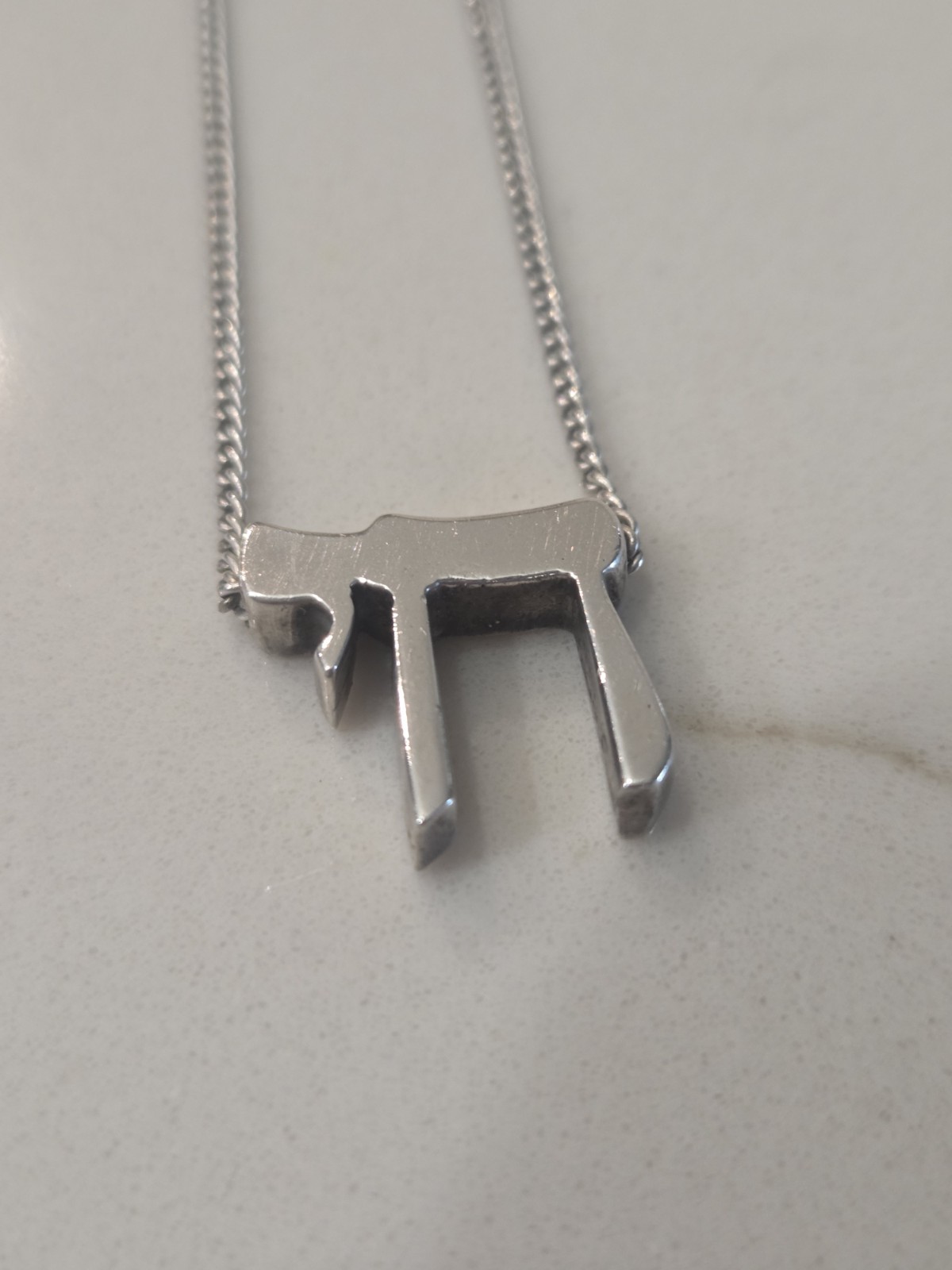 Vintage 925 Sterling Silver Chai Pendant Necklace 16