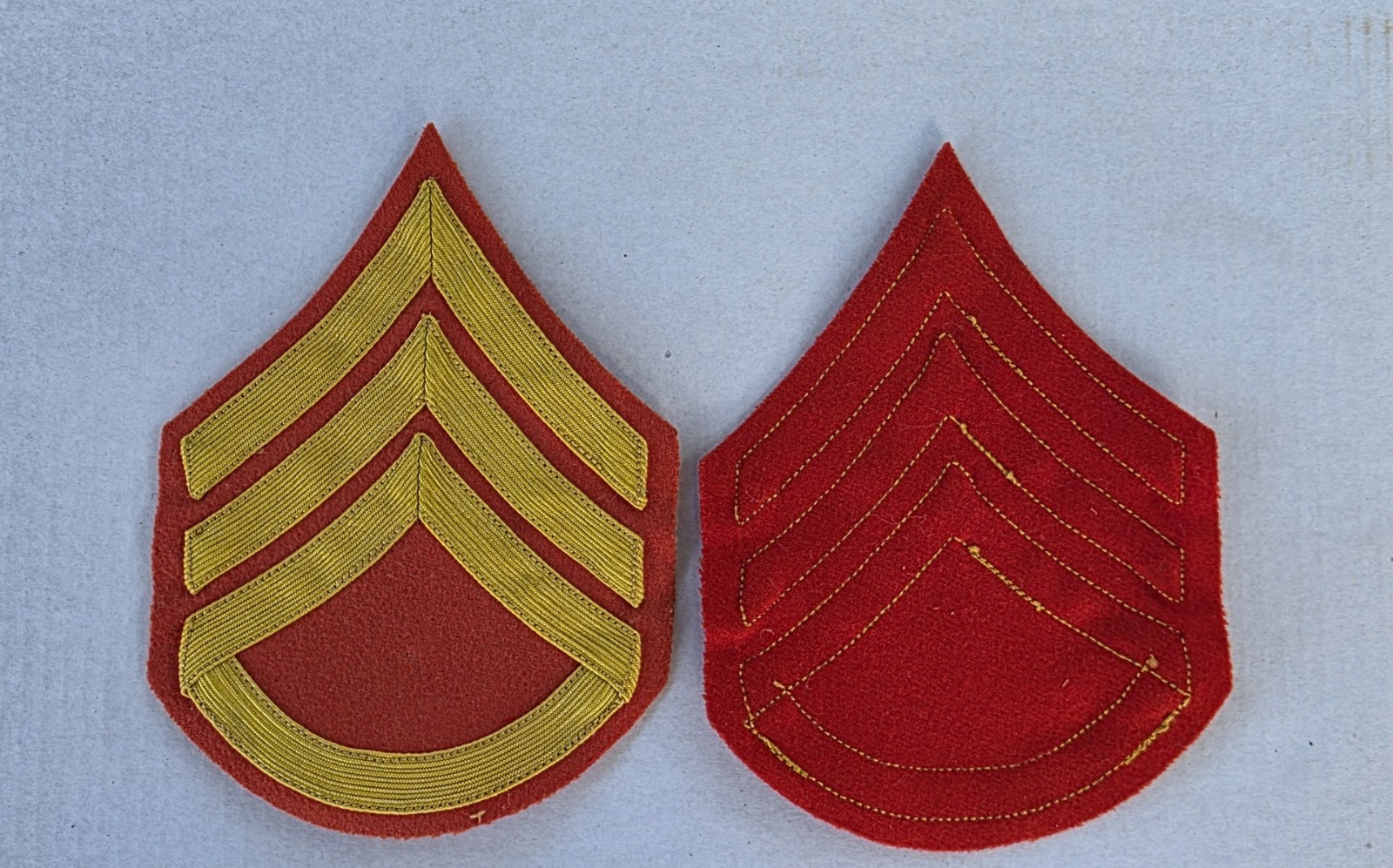 Vintage pair USMC wovenGold/Red Platoon Sergeant Stripes Chevrons