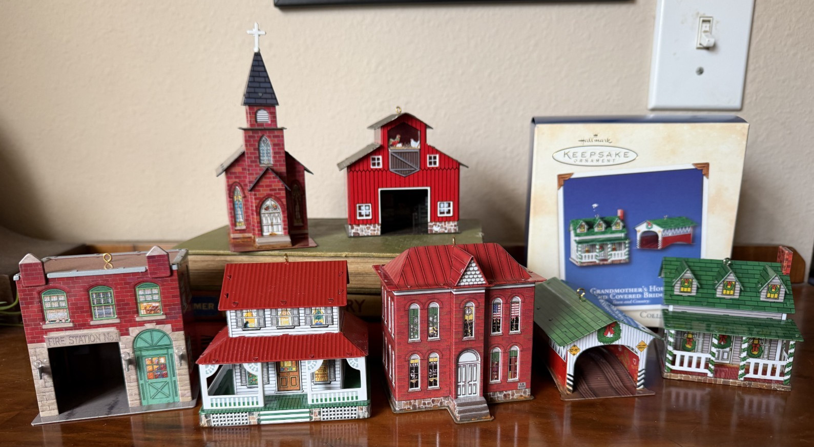 Lot of 7 Hallmark Collector\'s Ornaments Town & Country Series Pressed Tin