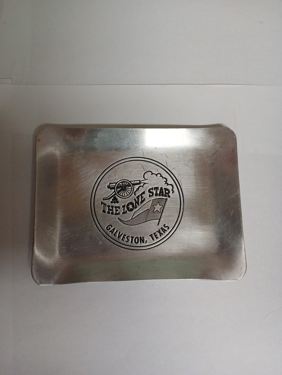 Vintage Aluminum metal Souvenir Trinket Tray Coin Dish Galveston Texas Lone Star