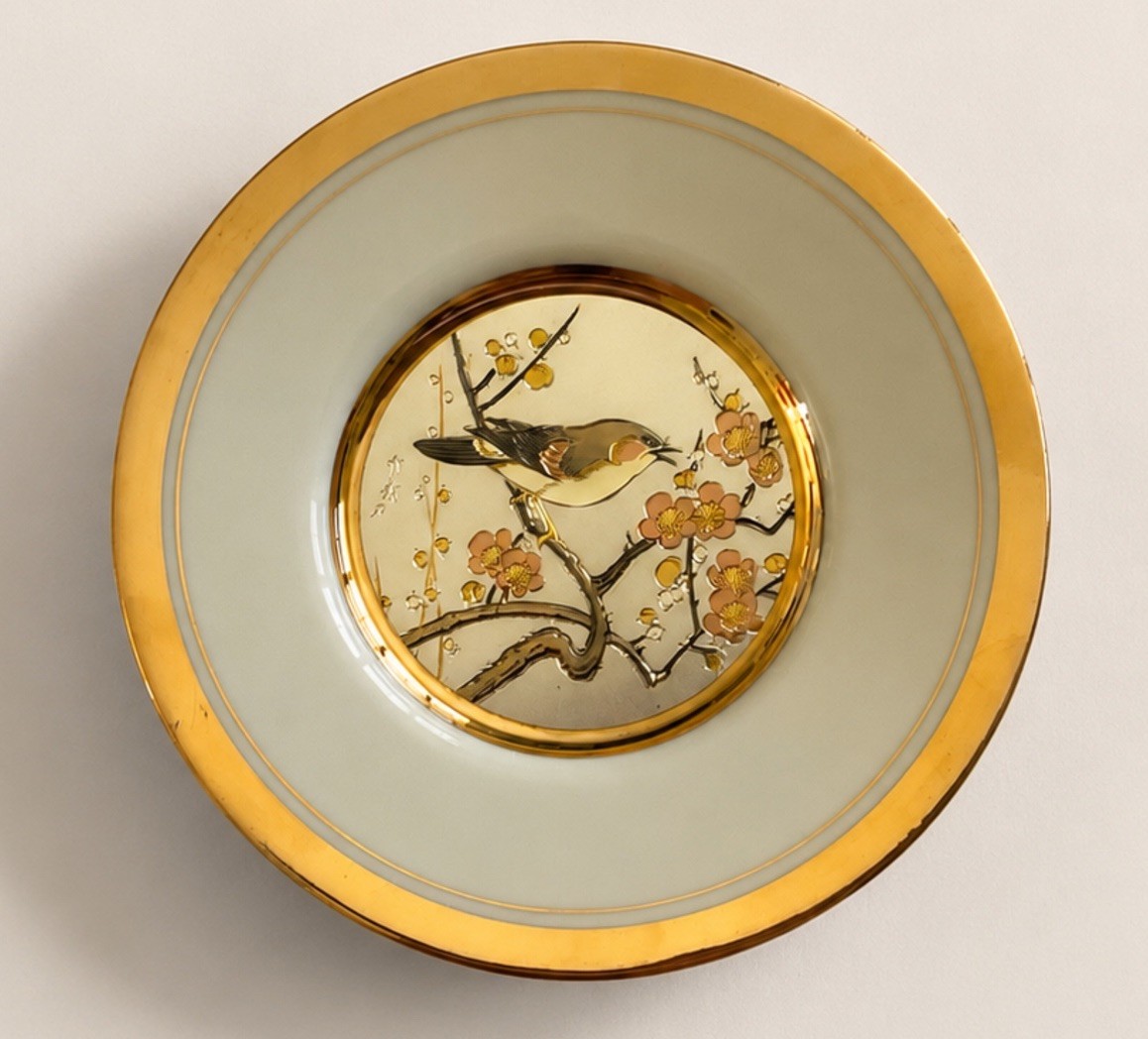 Dynasty Gallery Chokin Art Bird Blossom Collector Plate Gold Trim Japan Westlan