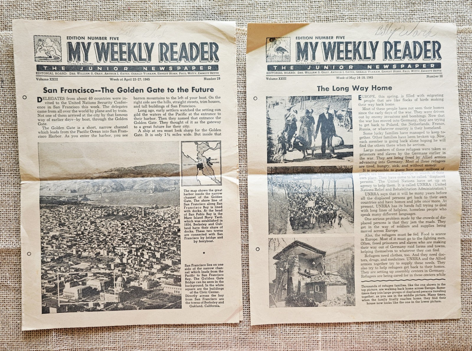 2 1945 My Weekly Reader Junior Newspapers May & April