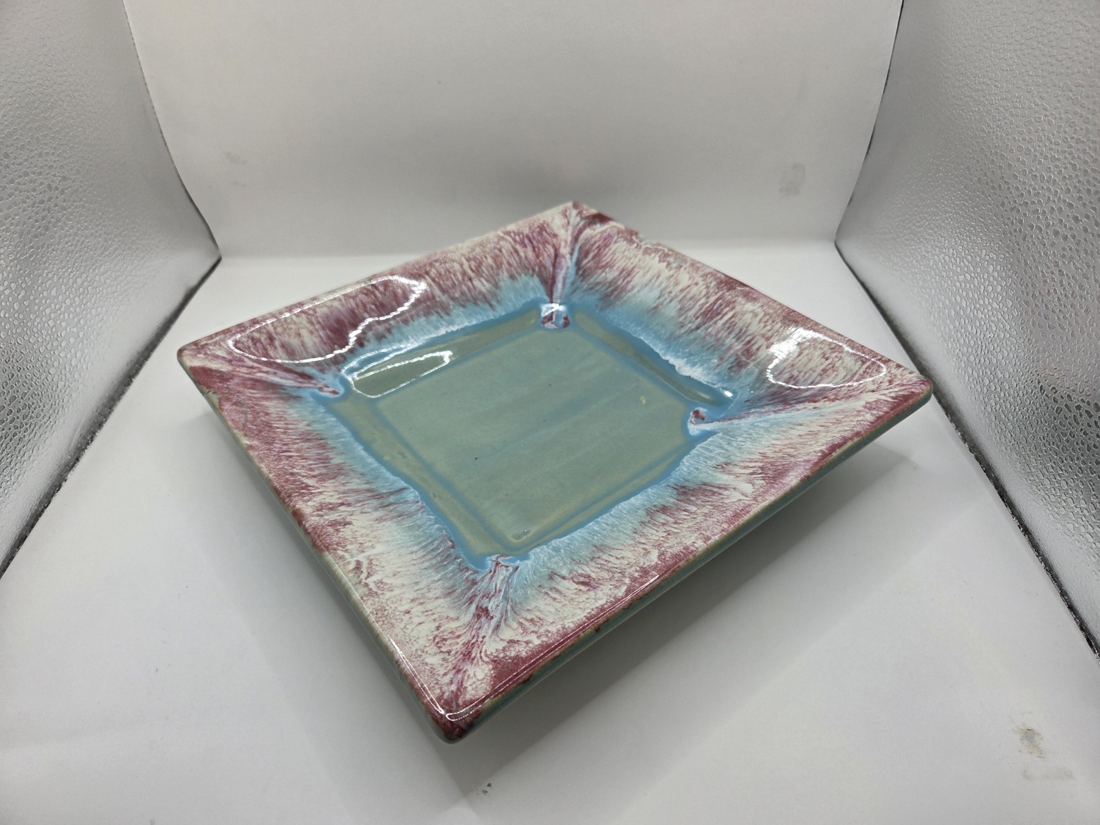 Vintage Roseville R.R.P Dish Ashtray -MCM Drip Glaze Red White and Blue