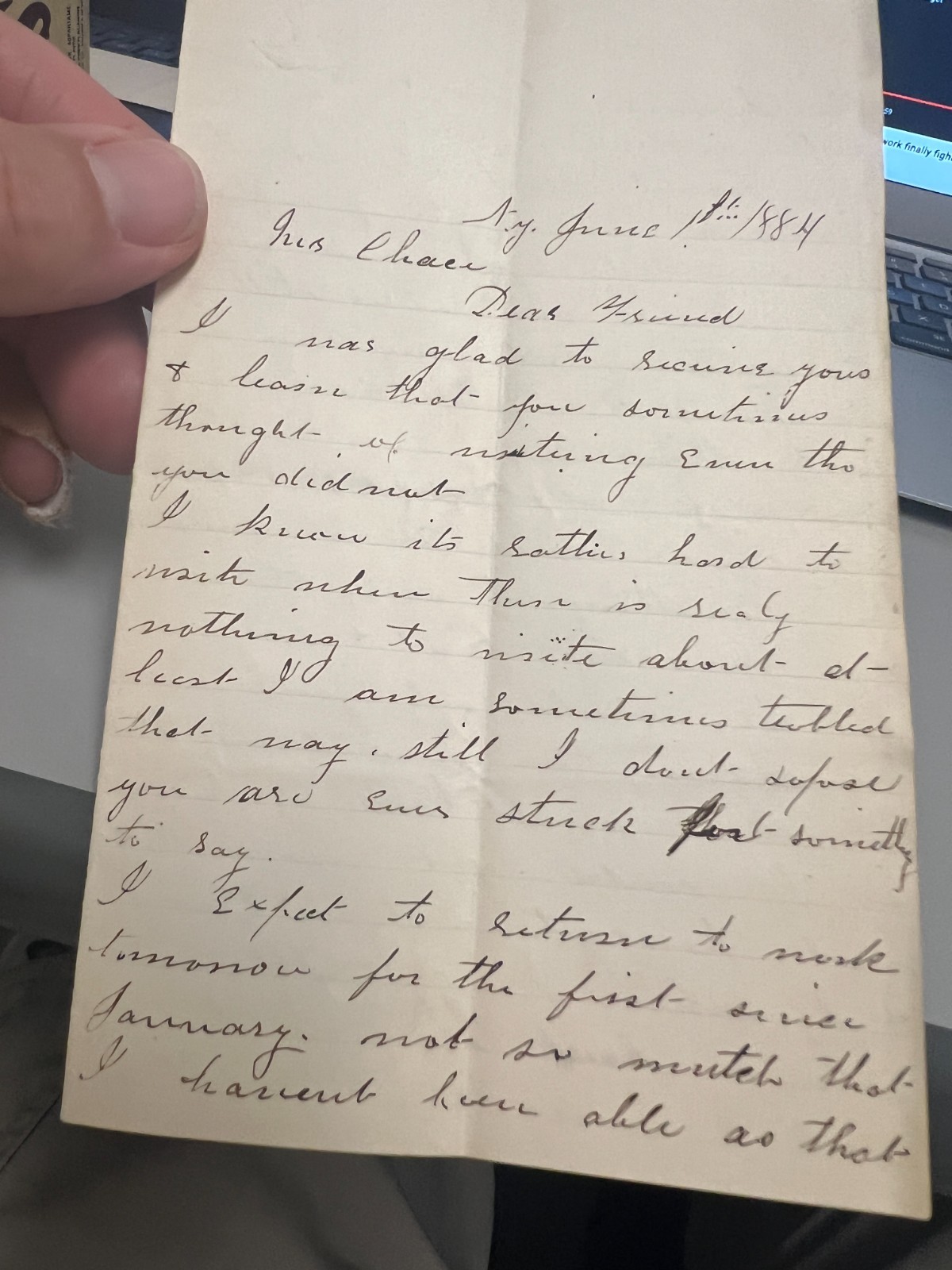 1884 New York Signed Letter mentions 