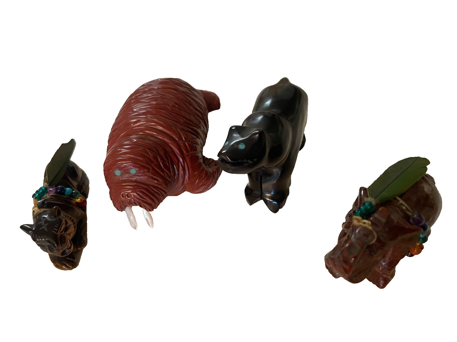 4 Small Figurines - 2 Vintage Fetish Native American & 2 Asian Figurines 4 Small Figurines - 2 Vintage Fetish Native American & 2 Asian Figurines