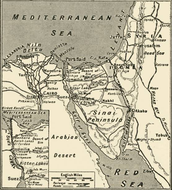 Map Of Egypt And The Sinai Peninsula Historic Old Photo