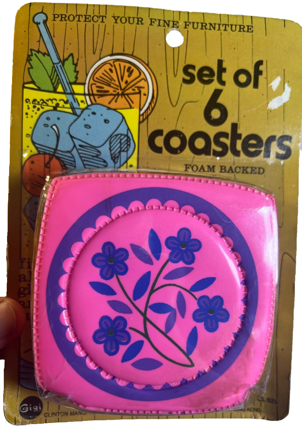 Vintage  Retro 1960s 60s 1970s 70s Coaster Set NOS Sealed Floral Mod Pink Vinyl