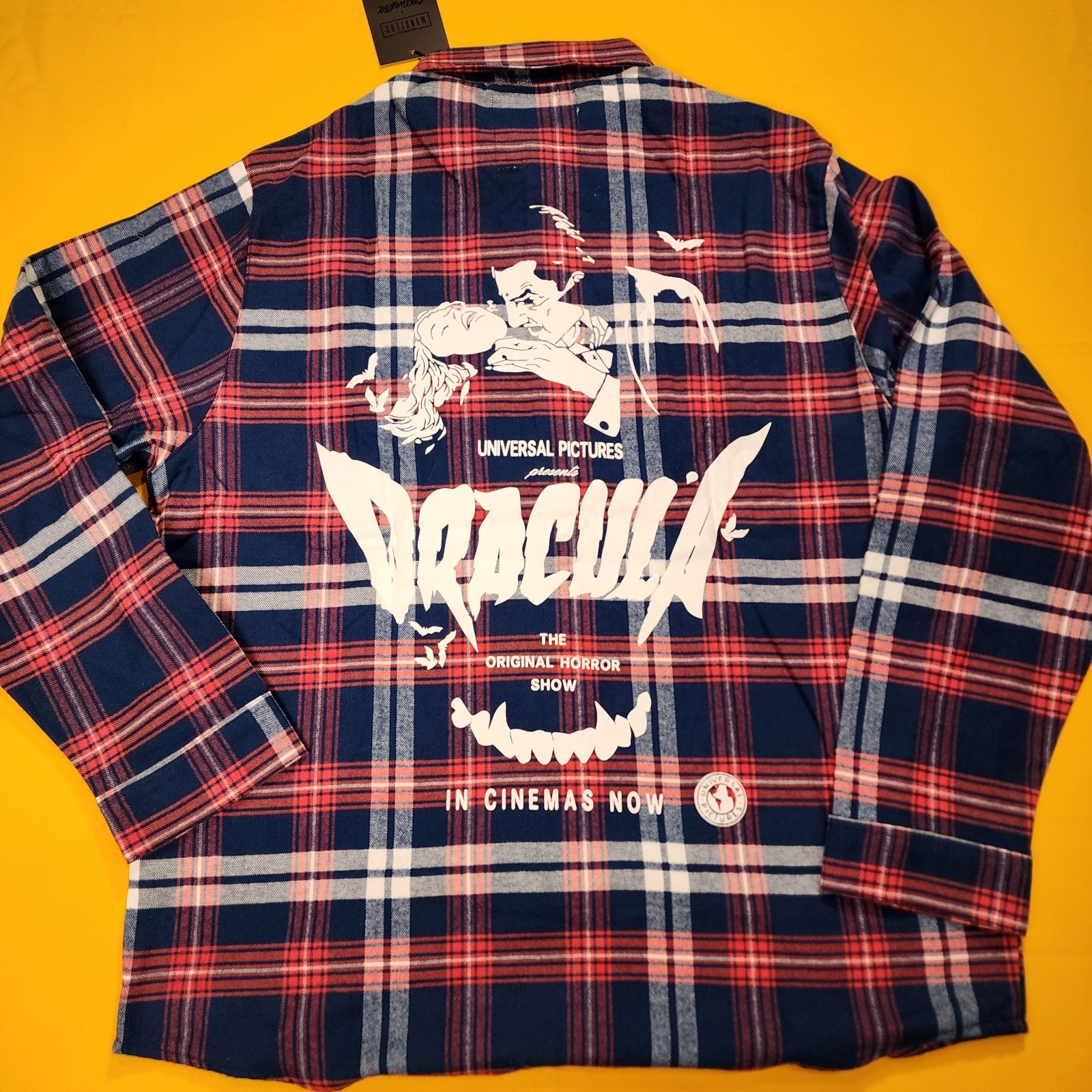 Cakeworthy Universal Monsters Dracula Flannel Blue Red Halloween Shirt 2XL NEW Cakeworthy Universal Monsters Dracula Flannel Blue Red Halloween Shirt 2XL NEW
