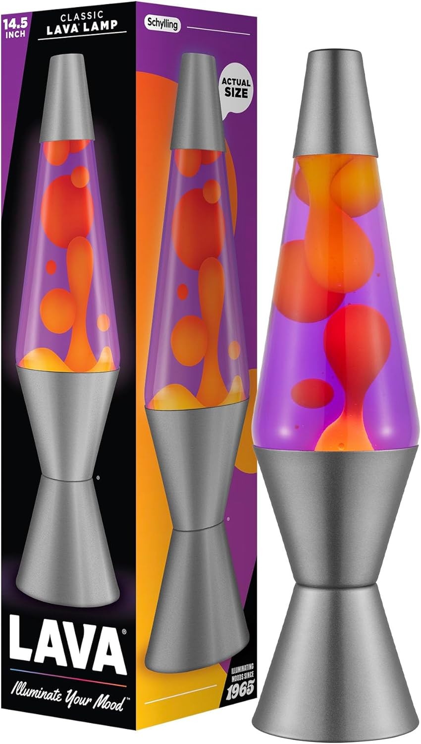 Lava Lamp The Original 14.5 Inch Silver Base Yellow Wax Purple Liquid Soft Light Lava Lamp The Original 14.5 Inch Silver Base Yellow Wax Purple Liquid Soft Light