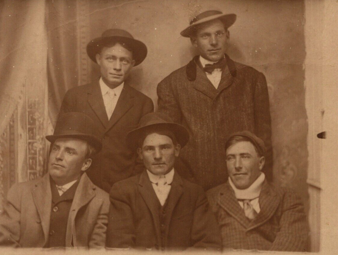 c1907-1915 RPPC Five Men Group Studio Photo Classic Style Suits ANTIQUE Postcard