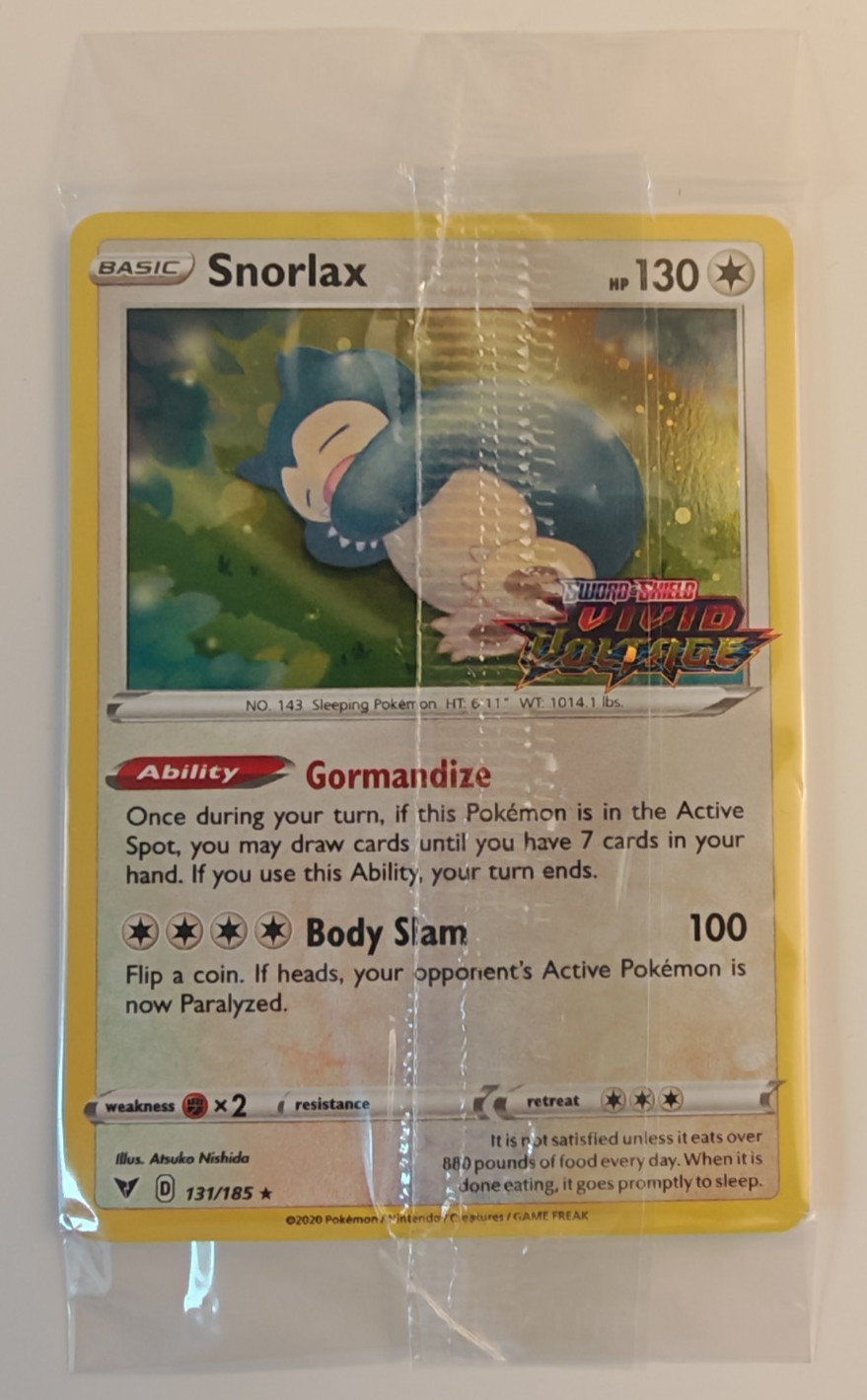 Pokemon Card - Vivid Voltage Snorlax 131/185 Prerelease Stamped Promo Sealed 