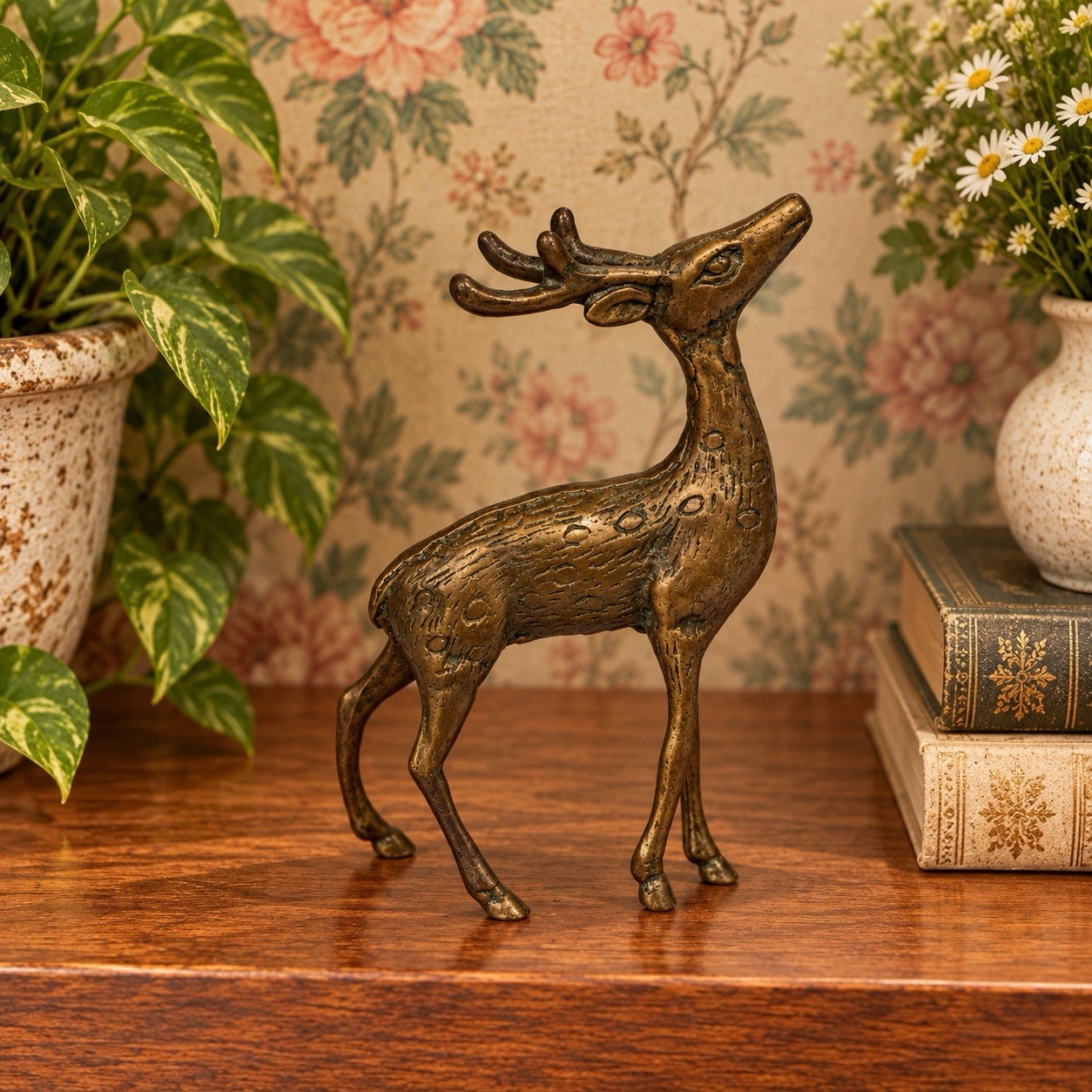 Vintage Bronze Deer Statue. 6” Tall