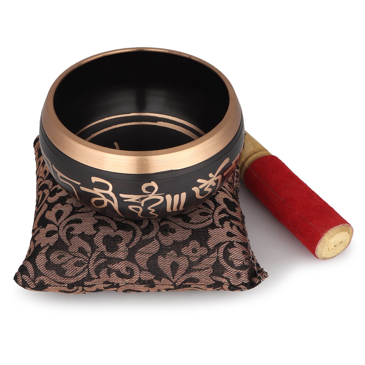 Tibetan Singing Bowl 4 Inch Black Set with Beater and Cushion