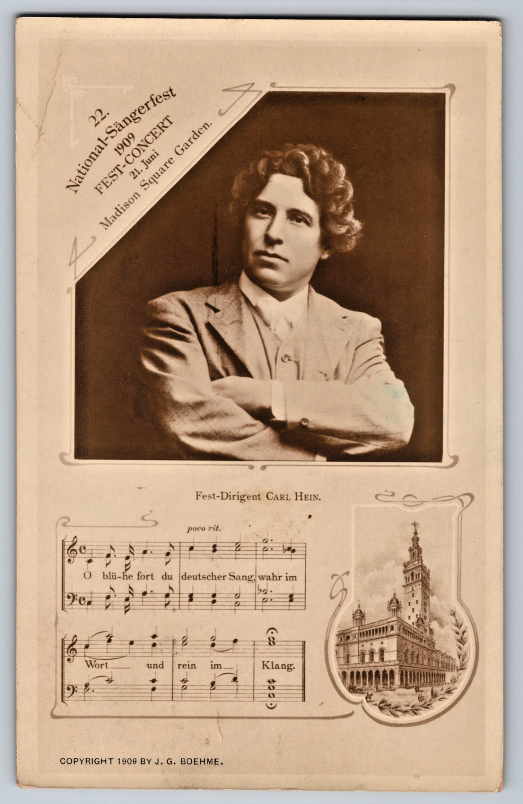 1909 Concert At Madison Square Garden Sent By Carl Hein Director RPPC Postcard