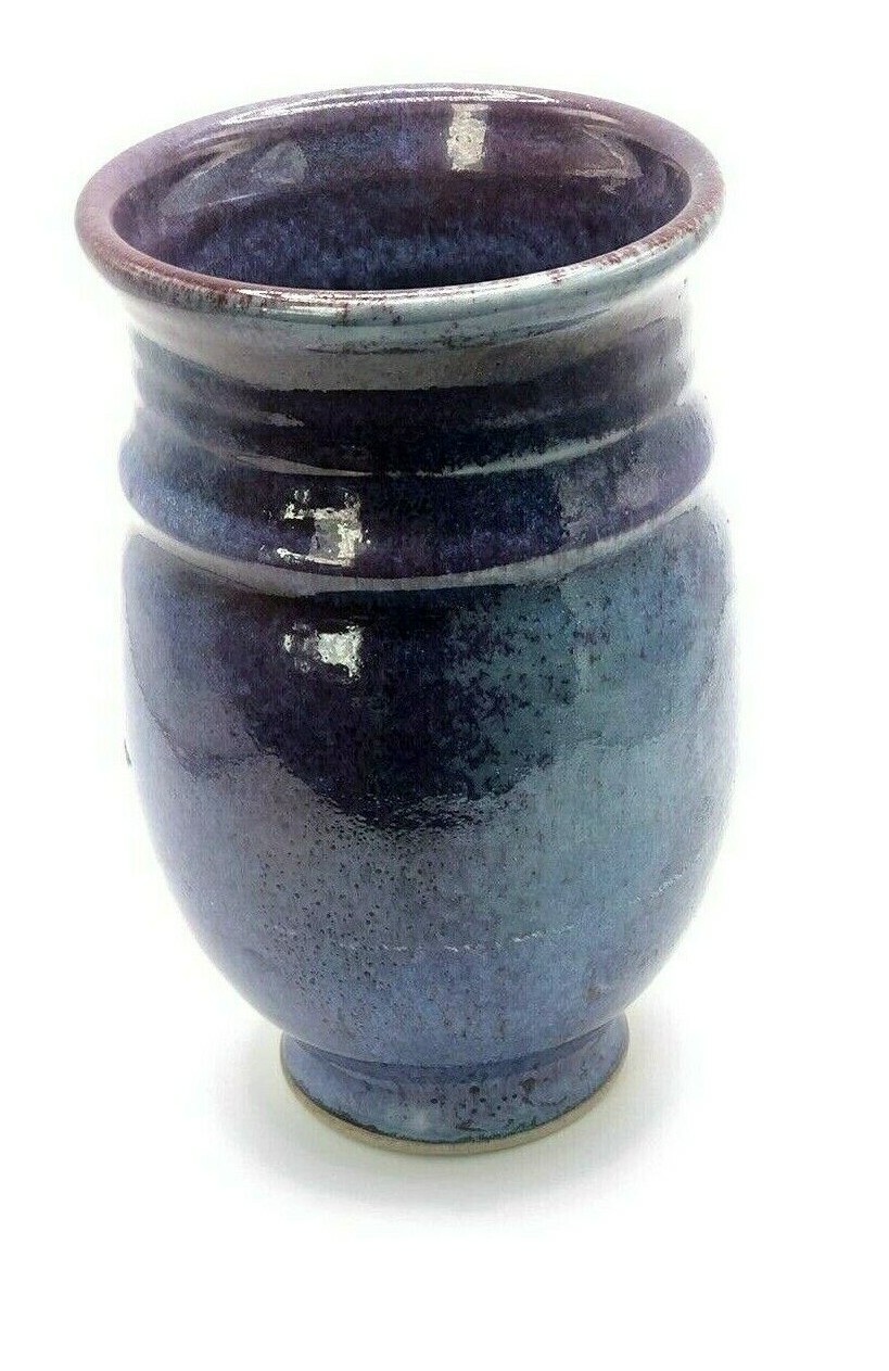PURPLE GLAZED VASE WERNER ARTIST SIGNED POTTERY CERAMIC VASE CHIC BOHO 6\
