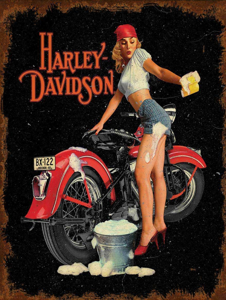 HARLEY DAVIDSON HOT GIRL WASHES BIKE HEAVY DUTY USA MADE METAL ADVERTISING SIGN HARLEY DAVIDSON HOT GIRL WASHES BIKE HEAVY DUTY USA MADE METAL ADVERTISING SIGN