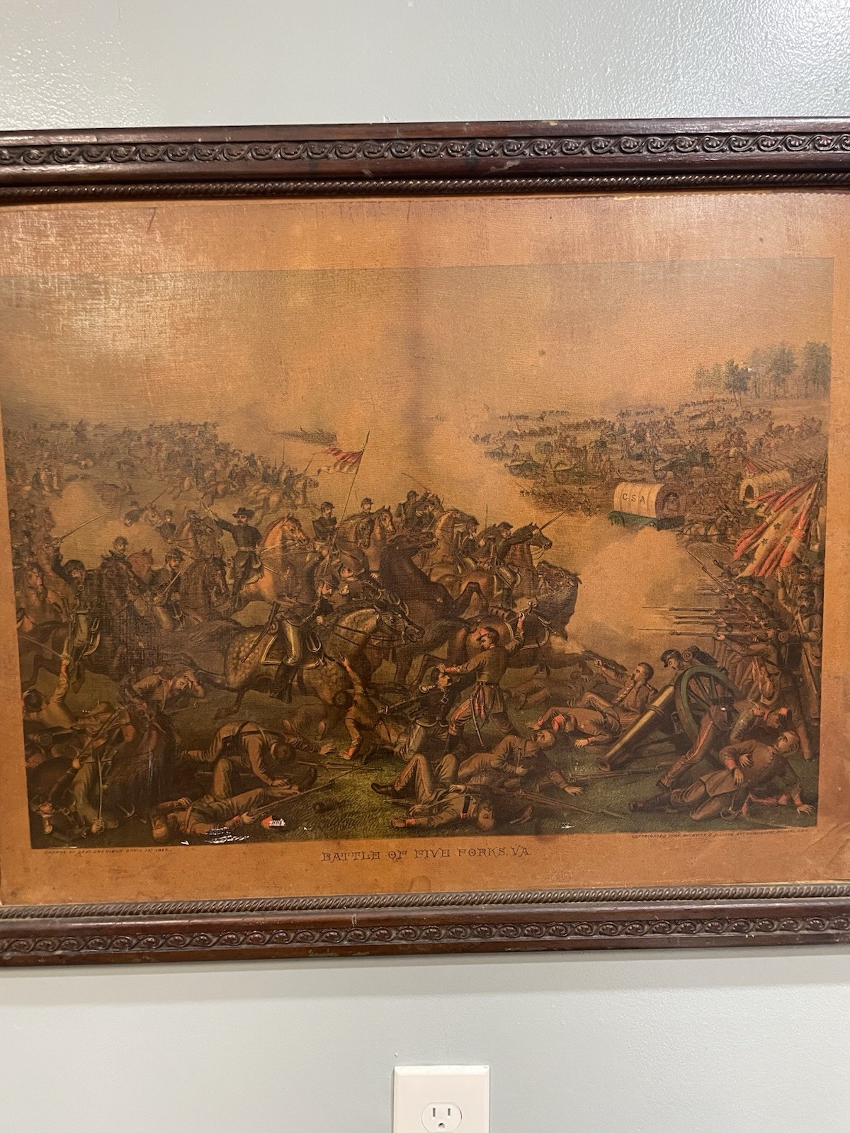 Vintage Battle Five Forks Lithograph Copyright 1886 Civil War Kurz And Allison
