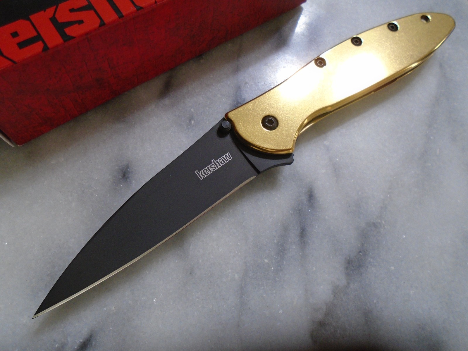 Kershaw USA Black Gold Leek Assisted Open Pocket Knife Folder 1660GBLK 14C28N