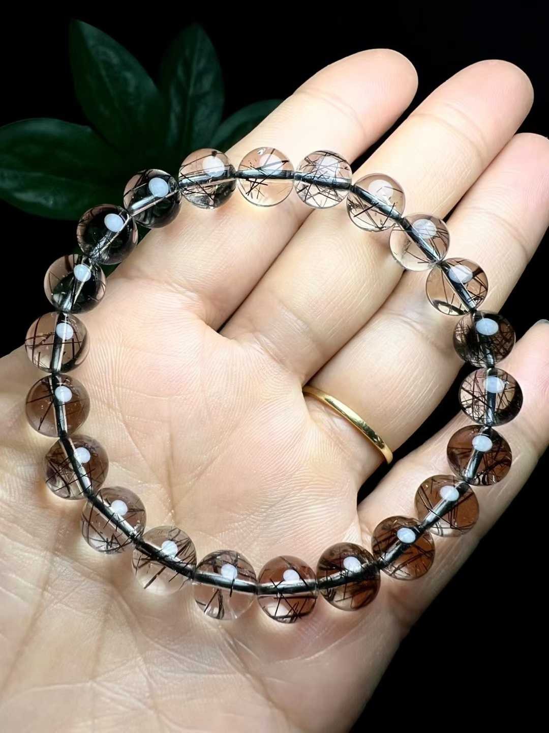 8.8mm Natural Black Rutilated Quartz Bracelet handmade crystal gem bead