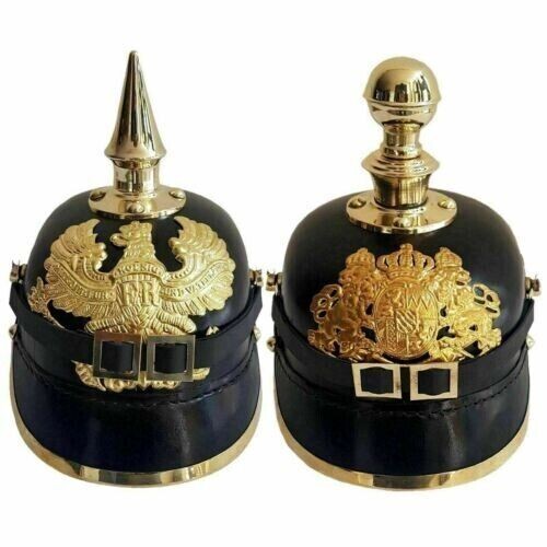 SET OF 2 PCS WW2 German Pickelhaube Spiked Leather Officer Helmet WW1 Helmet