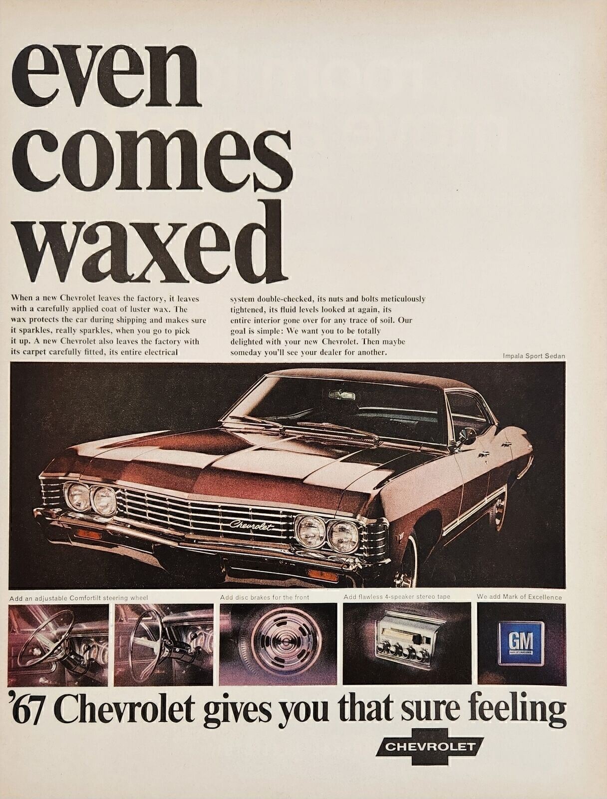 1967 Print Ad The \'67 Chevrolet Impala Sport Sedan 4-Door Car Even Comes Waxed 1967 Print Ad The \'67 Chevrolet Impala Sport Sedan 4-Door Car Even Comes Waxed