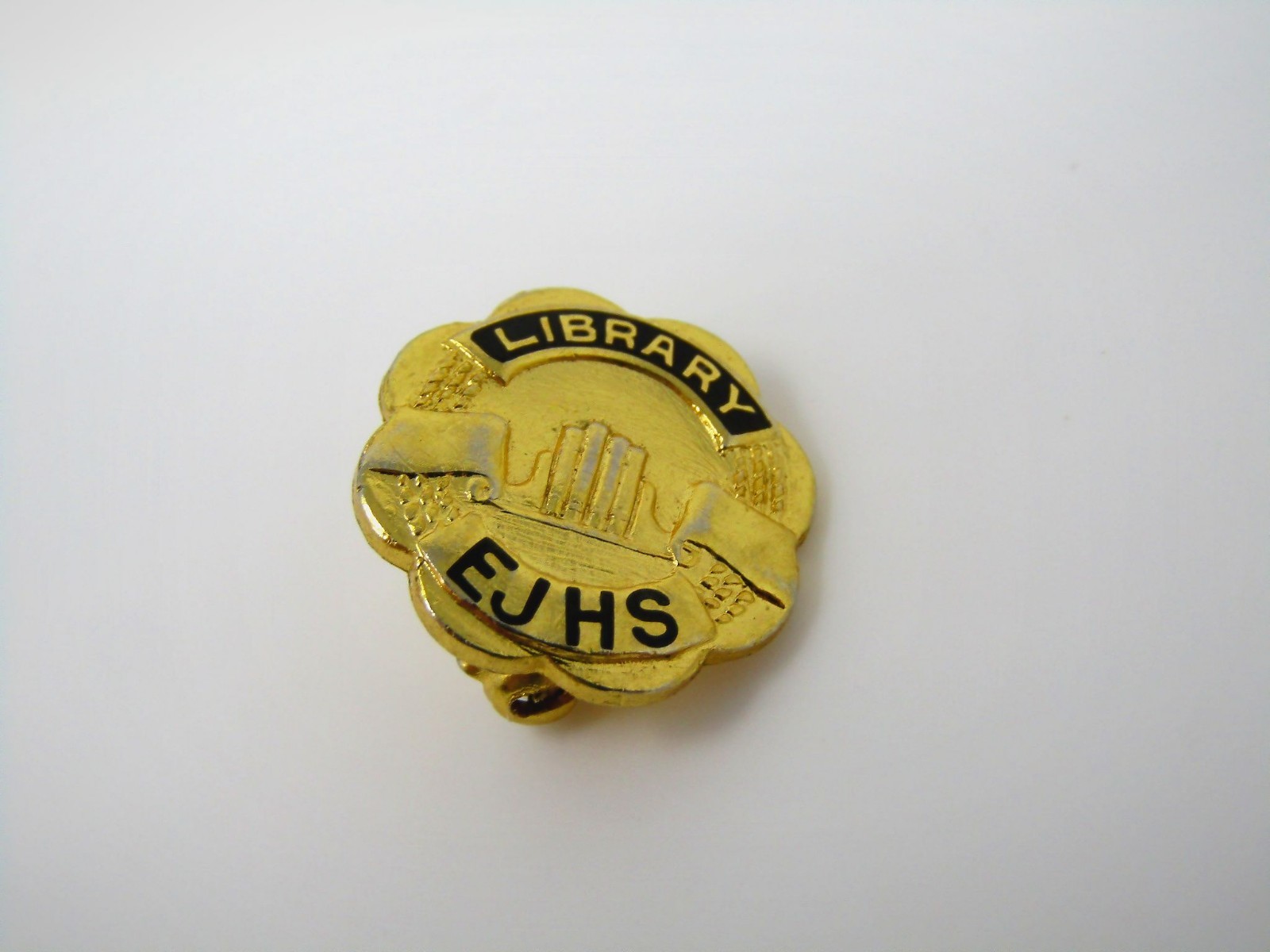 Vintage EJHS High School Library Pin Gold Tone Librarian Aide Lapel Badge
