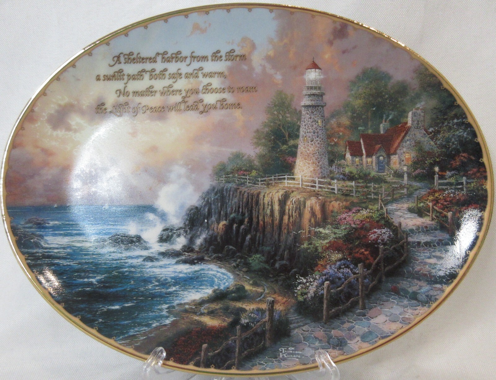 Thomas Kinkade The Light of Peace Plate Oval Bradford Exchange Ltd Ed 1997 EUC