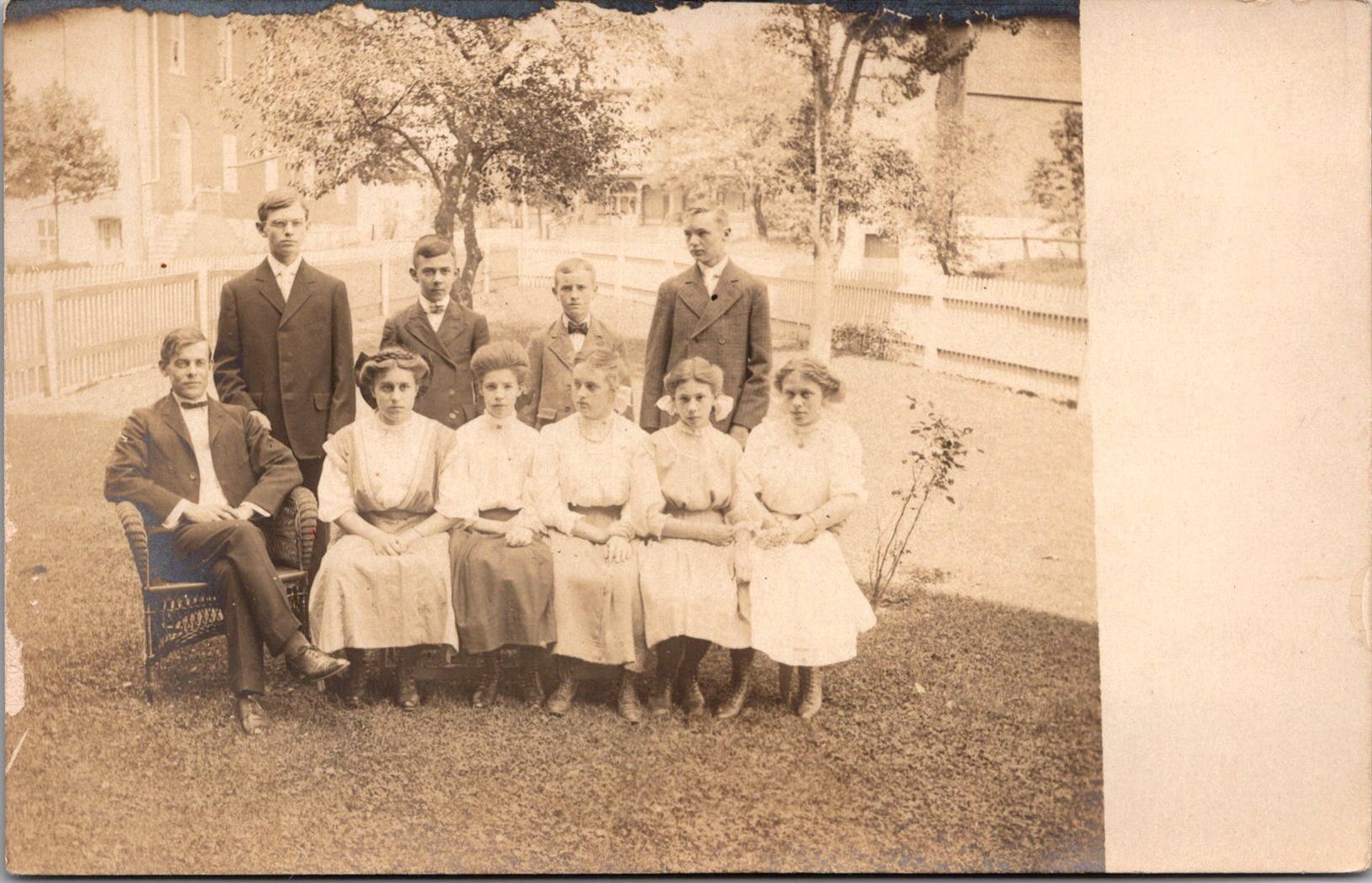RPPC Outdoor Group Portrait Ten People Vintage Postcard 4P24-32 RPPC Outdoor Group Portrait Ten People Vintage Postcard 4P24-32
