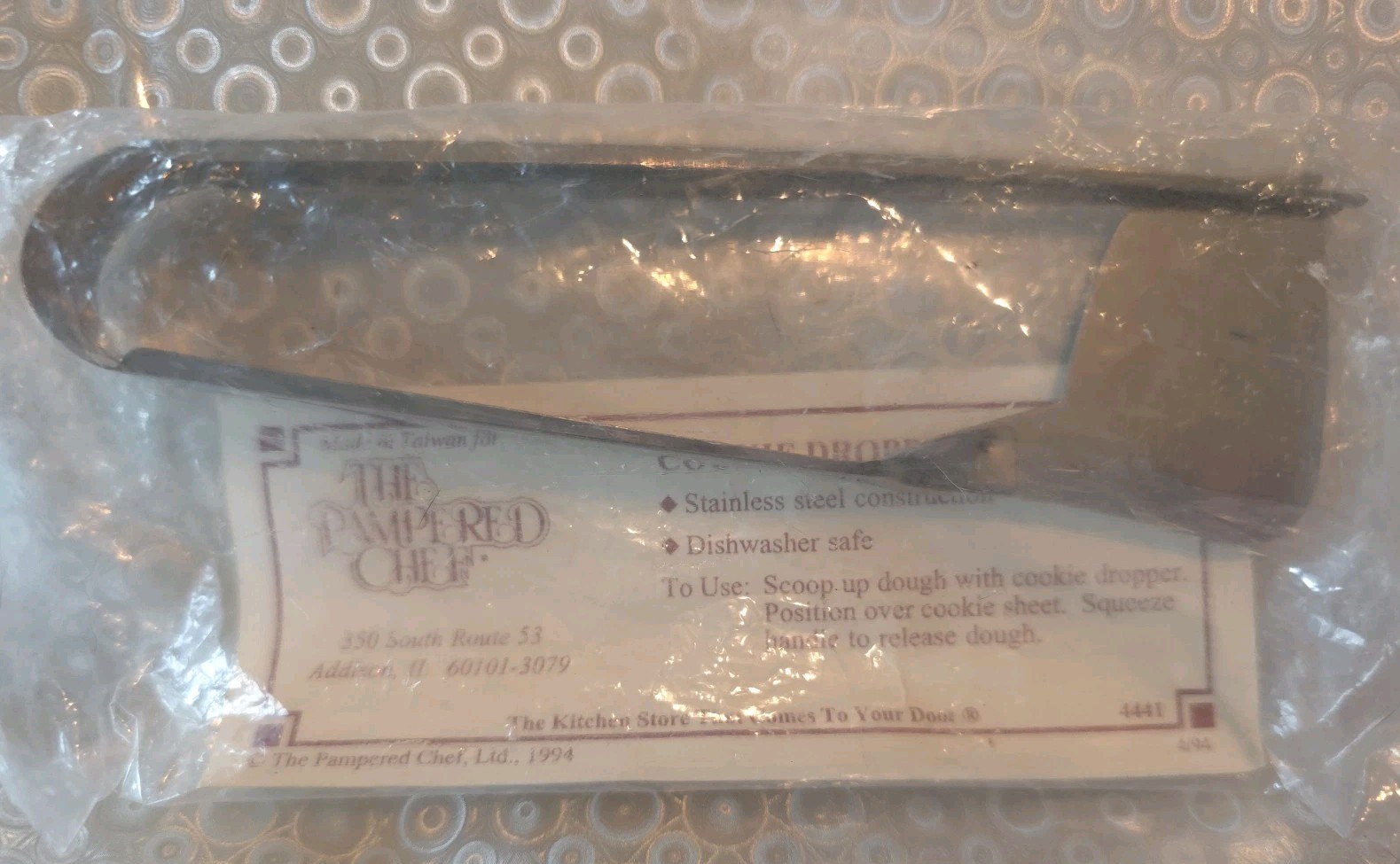 Vtg~1994 Pampered Chef Stainless Steel Cookie Dough Dropper #4441 NOS Hen Logo