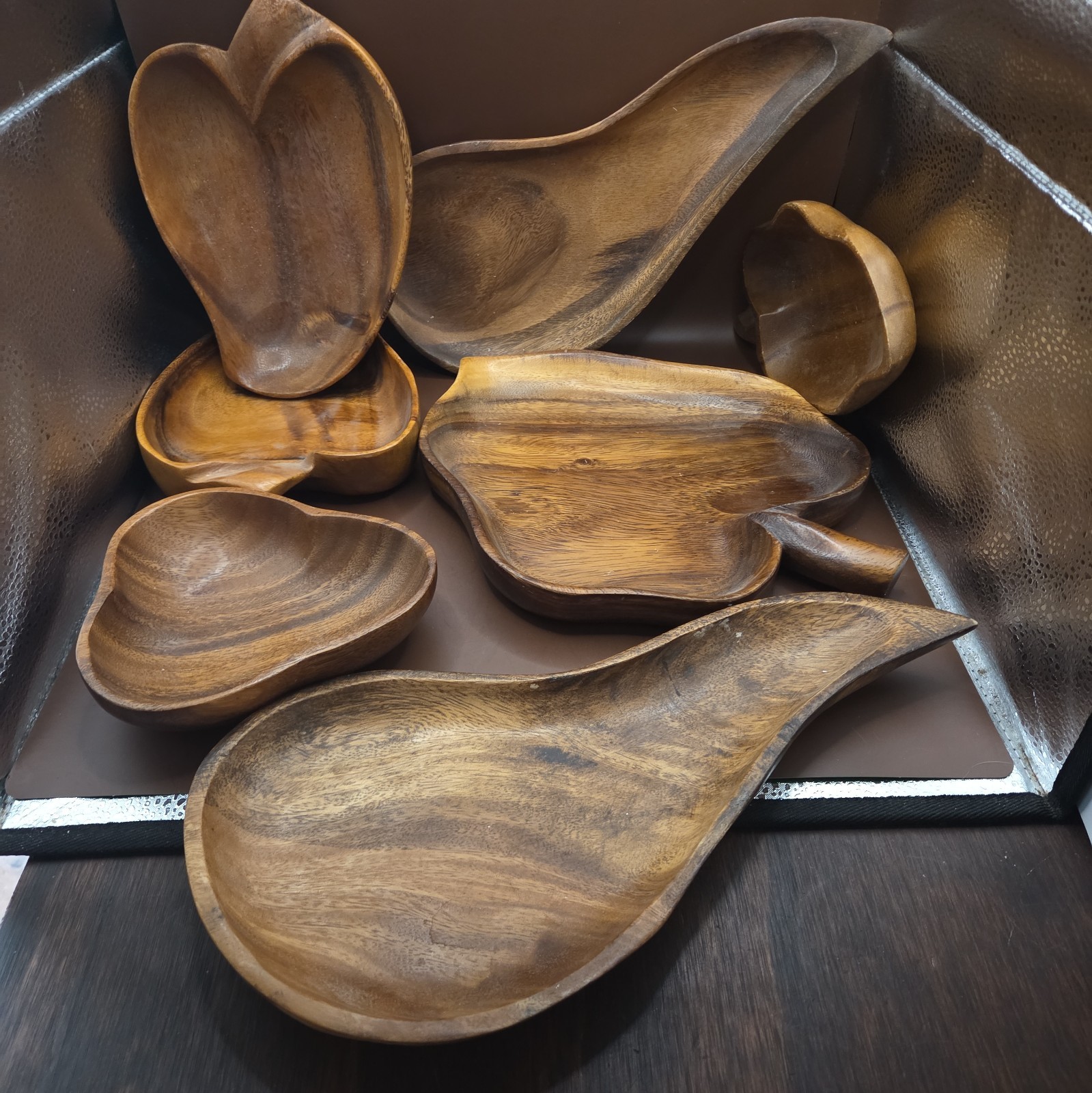 Vintage MCM House Of MONKEYPOD Solid Wood Bowl Set Acacia Monkey Pod 7 PieceS Vintage MCM House Of MONKEYPOD Solid Wood Bowl Set Acacia Monkey Pod 7 PieceS