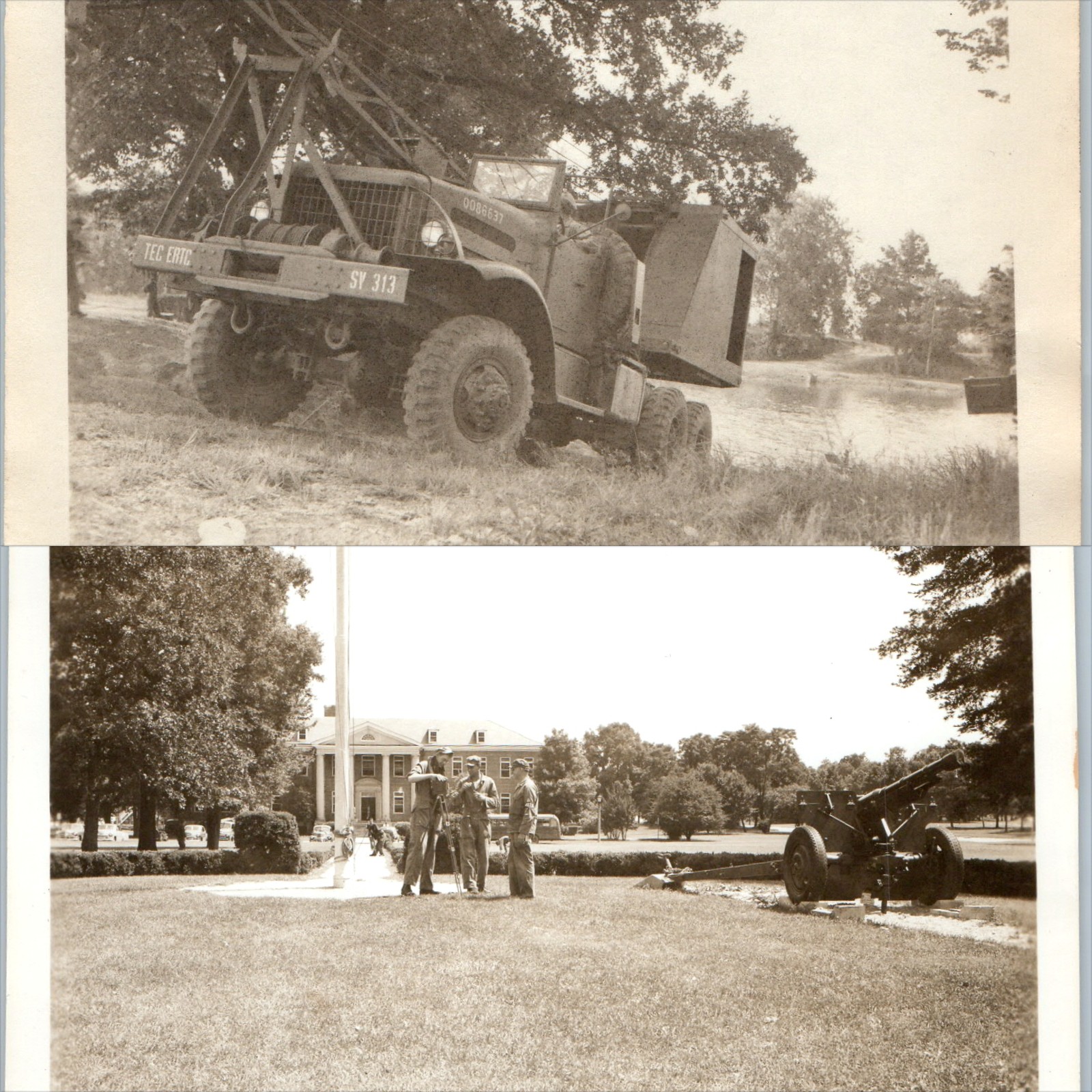 ID\'d x2 LOT c1950s Fort Belvoir, VA Flippin Army Crane Snapshots Cannon Surveyor ID\'d x2 LOT c1950s Fort Belvoir, VA Flippin Army Crane Snapshots Cannon Surveyor