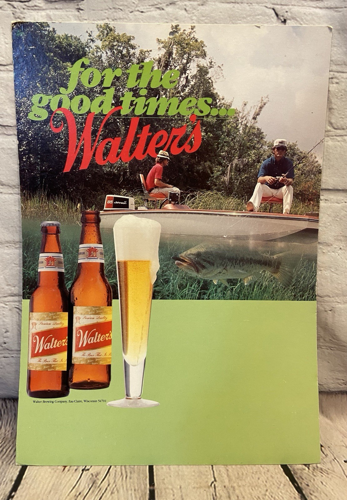 Vintage Walter\'s Beer Sign Cardboard Advertising Point of Sale Fishing WI 1980\'s