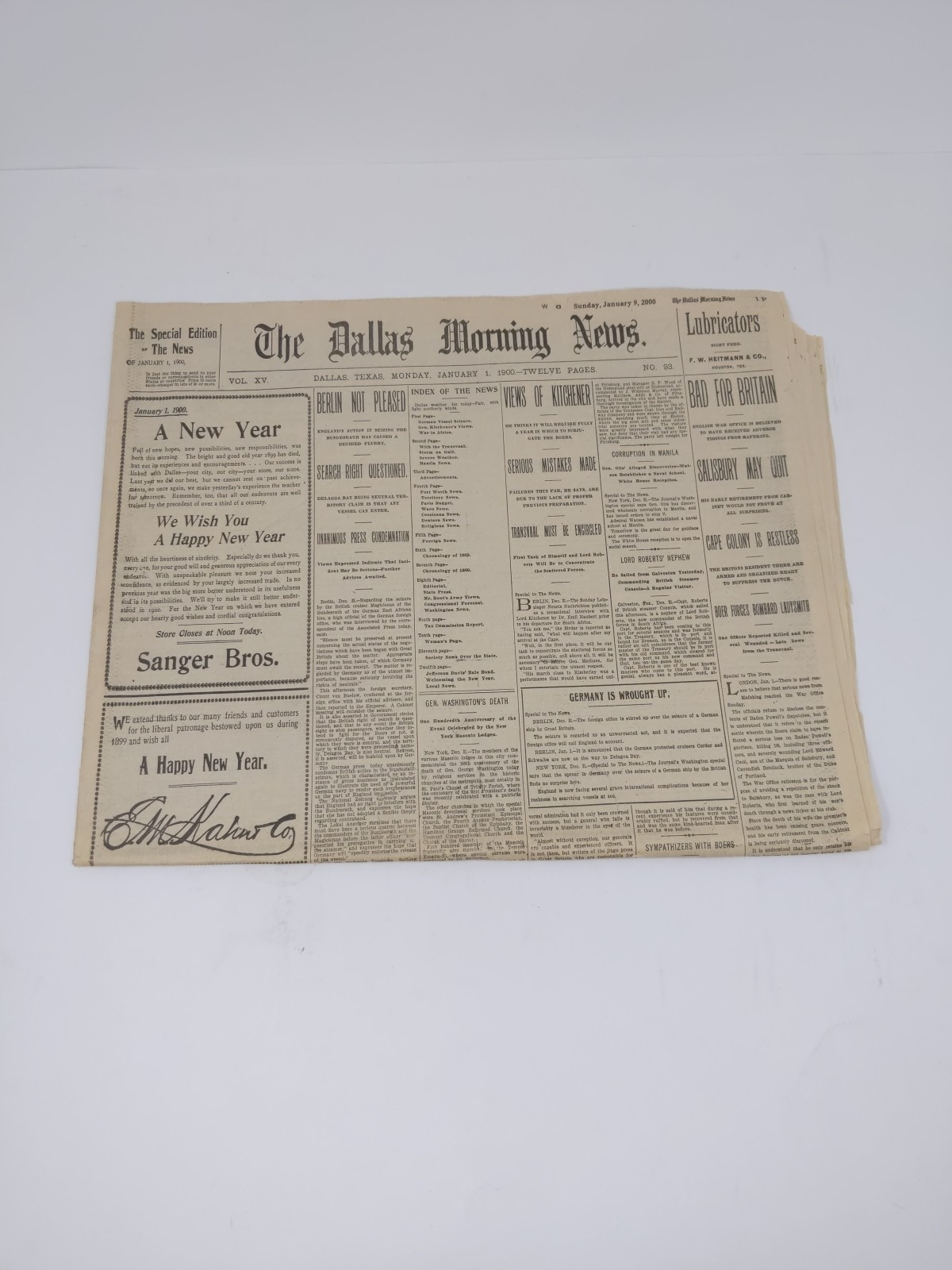 VINTAGE REPRINT Dallas Morning News January 1, 1900, Y2K Millinium Special Ed