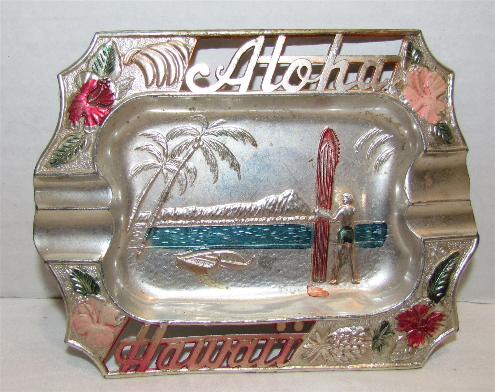 Vintage Aloha Hawaii Souvenir Metal Ashtray, Made in Japan