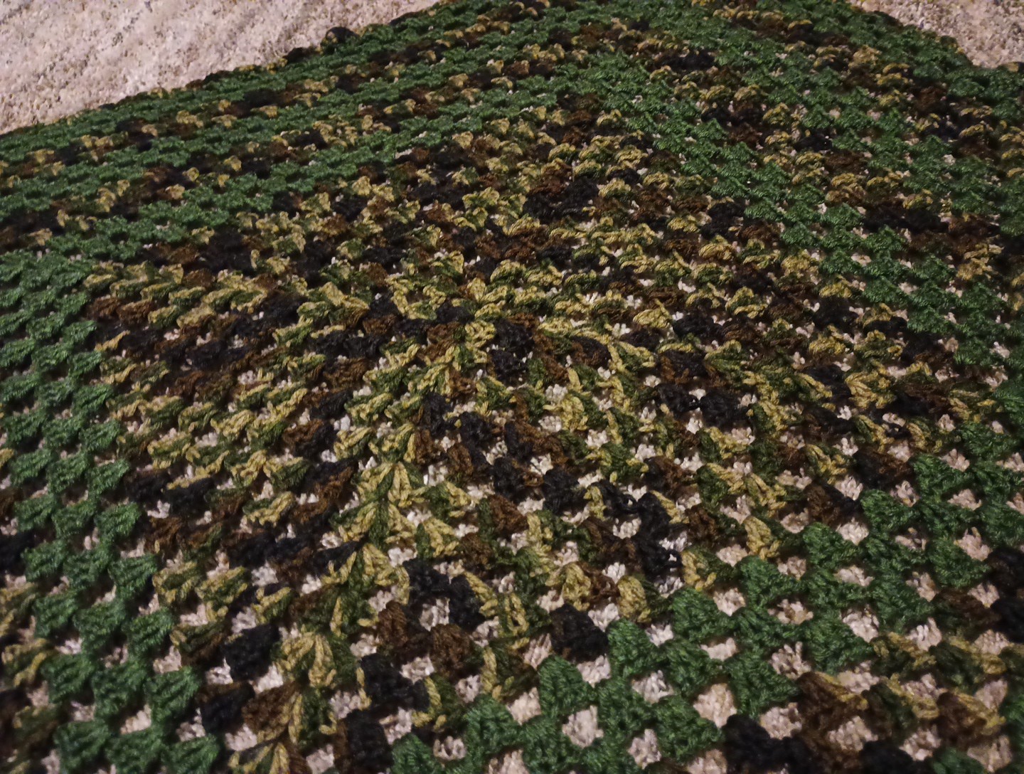Nostalgic Military Green Vintage Handmade Crochet Knit 33in Square Trow Blanket