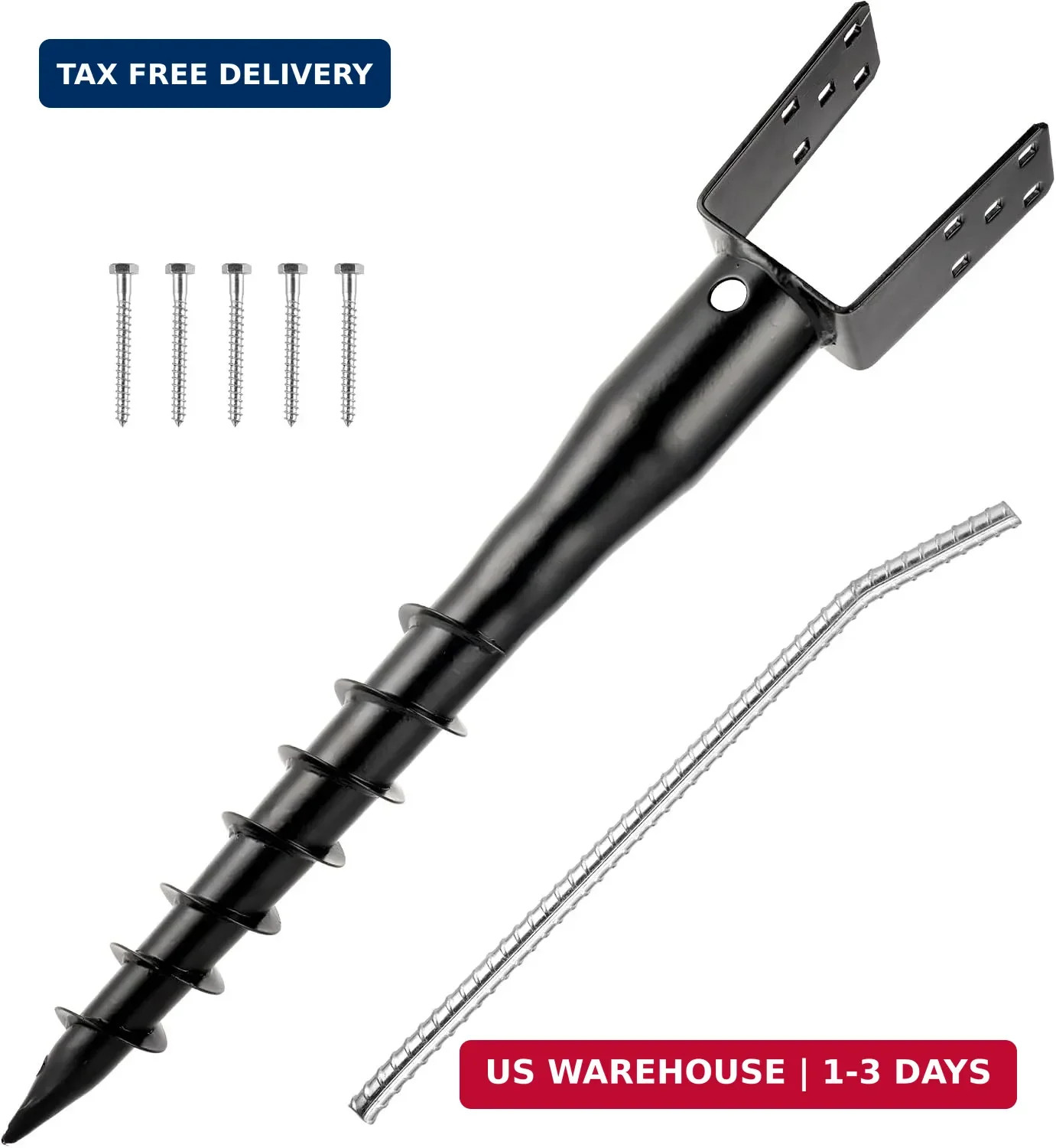 No Dig Ground Screw Anchor - Black U Shaped Post Stake for 4x4 Wood Posts, Inclu No Dig Ground Screw Anchor - Black U Shaped Post Stake for 4x4 Wood Posts, Inclu