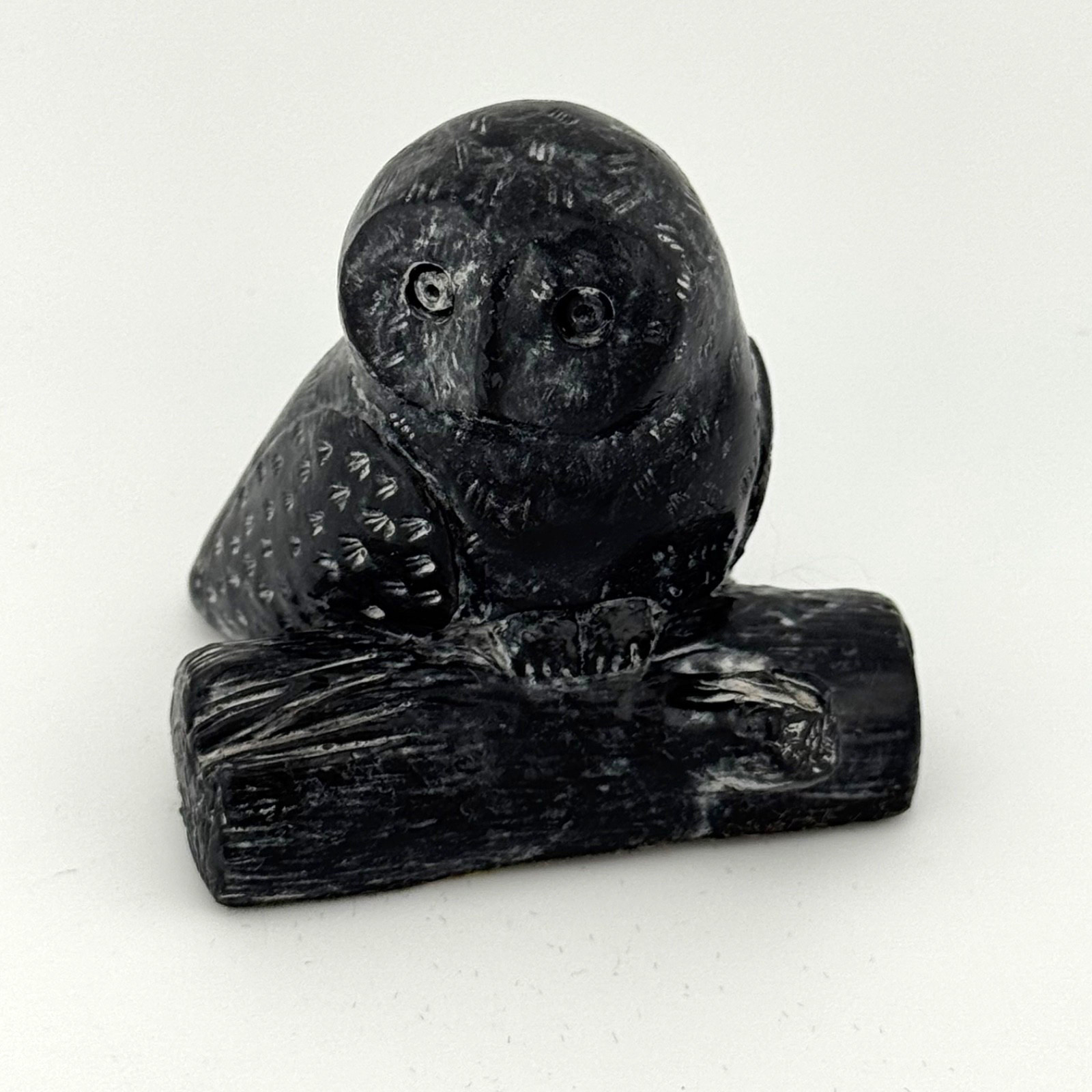 Wolf Original Handmade Miniature Owl On Log Soapstone Sculpture Canada
