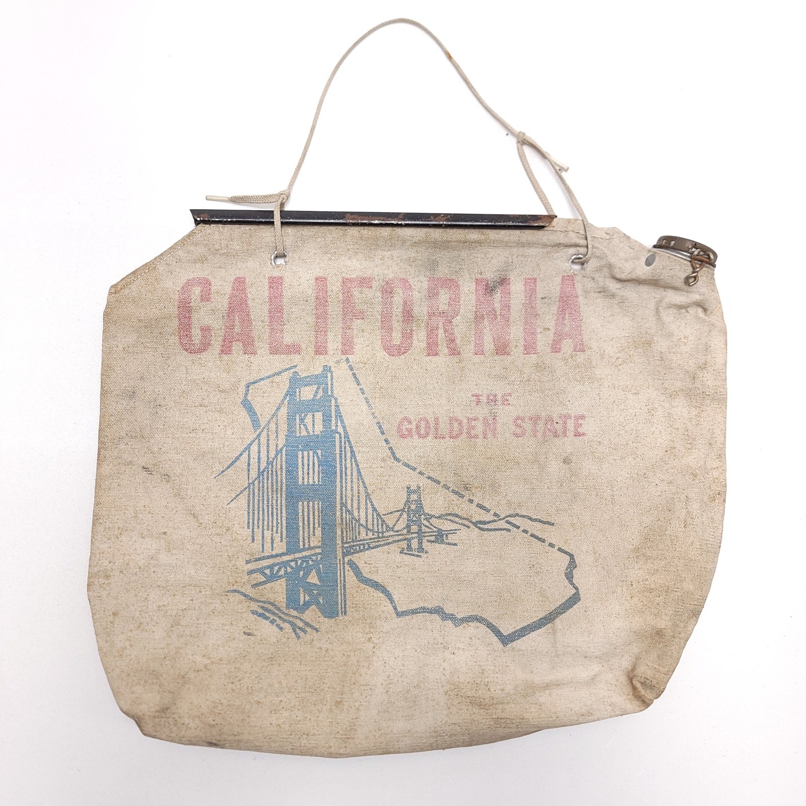 Vintage Atlas Water Bag 2 Gallon Canvas California Golden State Golden Gate USA
