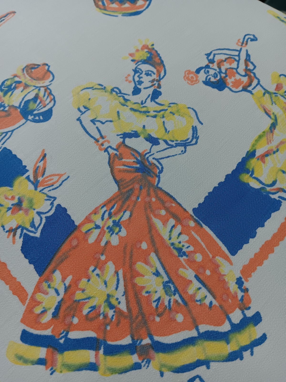 Vintage Mexican Tablecloth XL 62.5 x 50 Senoritas Dancing Fiesta Festive