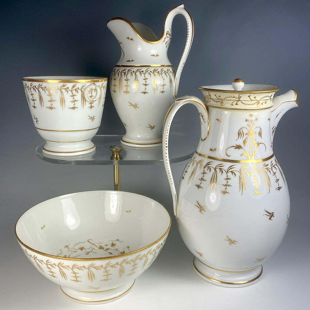 Antique French Porcelain Coffee Service, Old Paris & French Empire, Gold & White