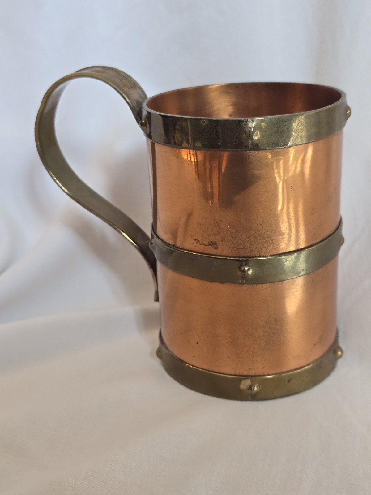 VTG Copper with Brass Riveted Banded Mug Stamped Cobre Tlaquepaque FCS Mexico