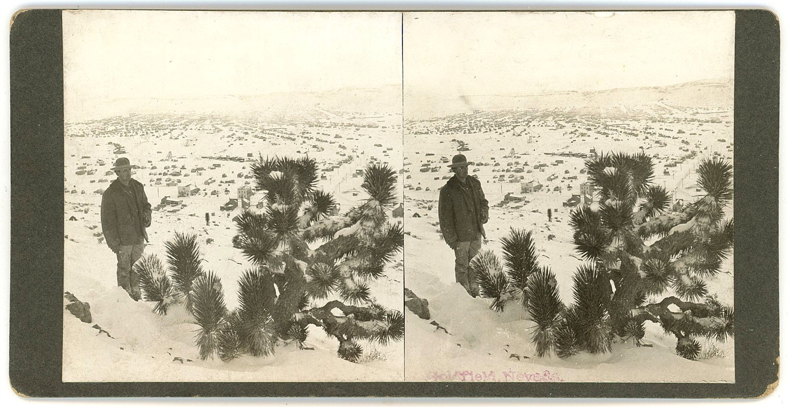 NEVADA STEREOVIEW - Mining - Goldfield Panorama in Winter - RARE