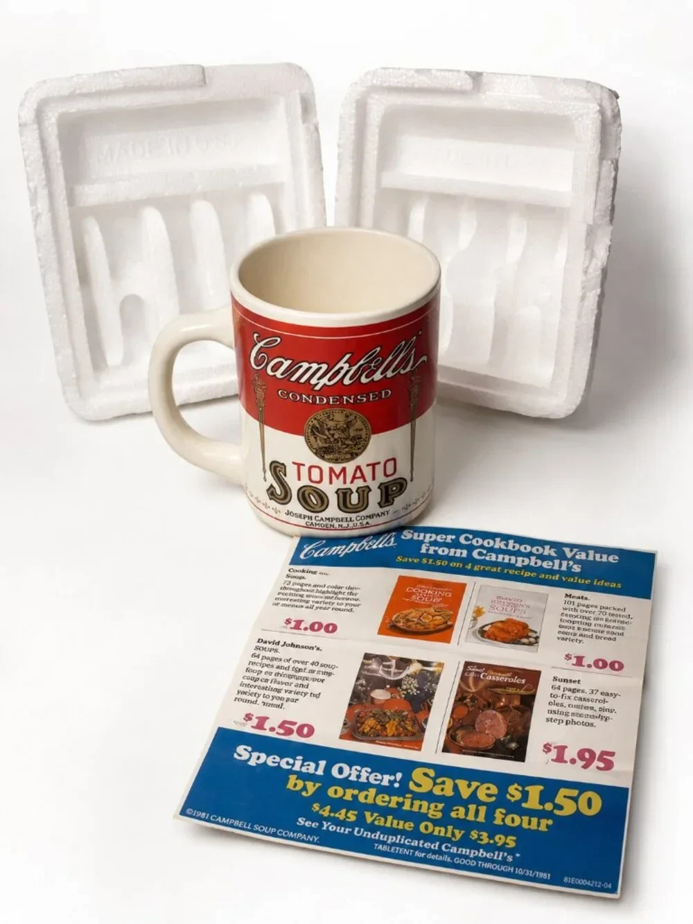 Vintage 1981 Campbell's Tomato Soup Ceramic Mug NOS w/ Box Styrofoam & Insert Vintage 1981 Campbell's Tomato Soup Ceramic Mug NOS w/ Box Styrofoam & Insert