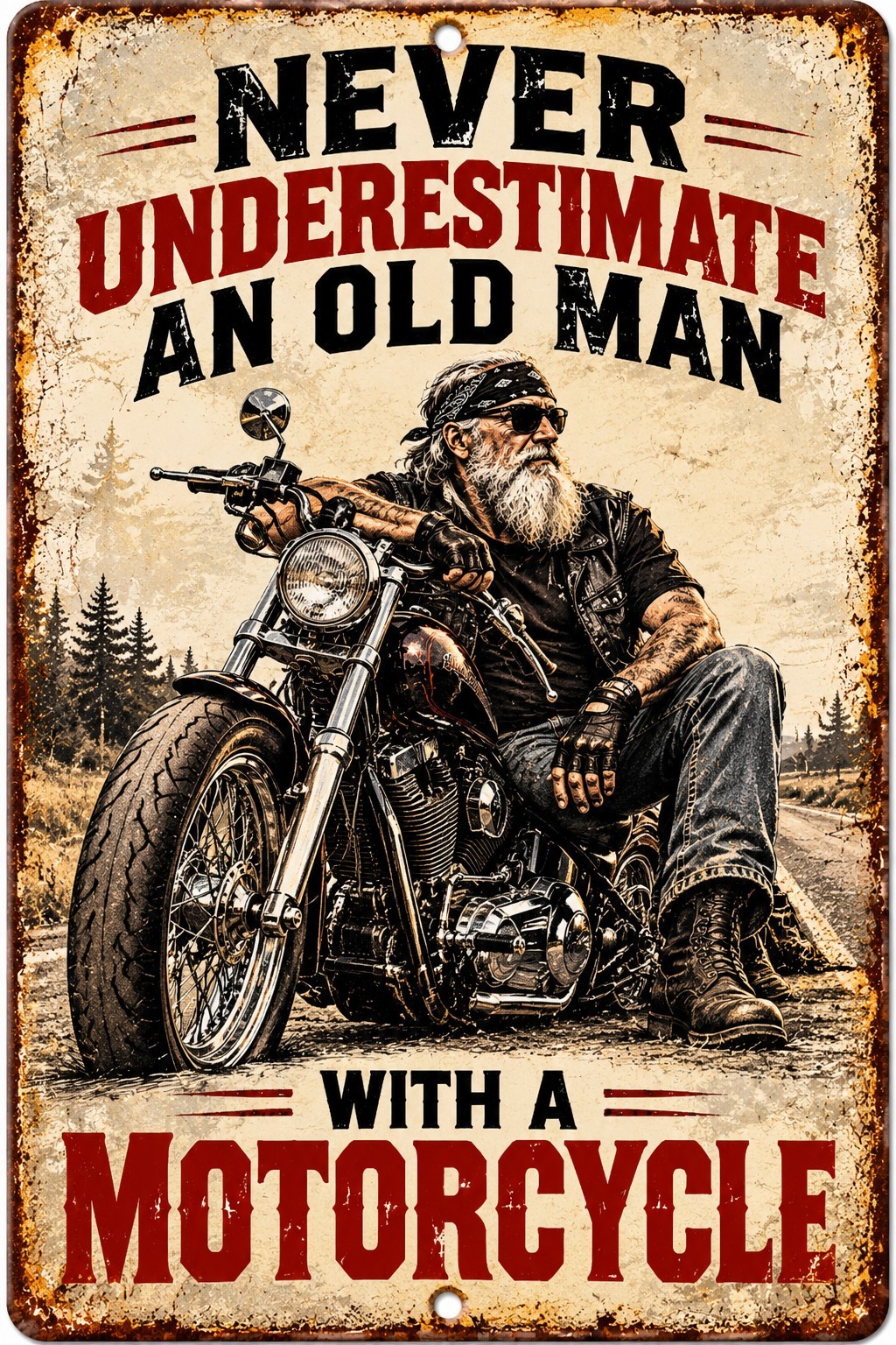 Never Underestimate an Old Man with a Motorcycle Metal Sign Biker Garage 8x12