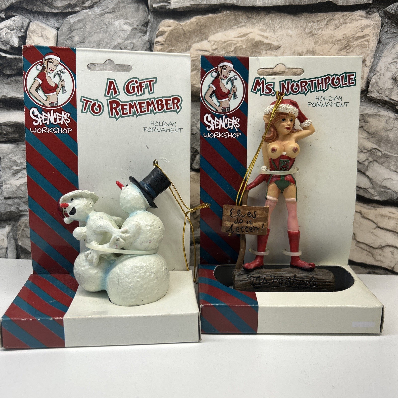 2 Spencers Naughty Christmas Tree Ornaments Retired New Old Stock
