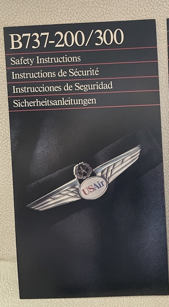 USAir Vintage Safety Card  B737-200/300, 1989