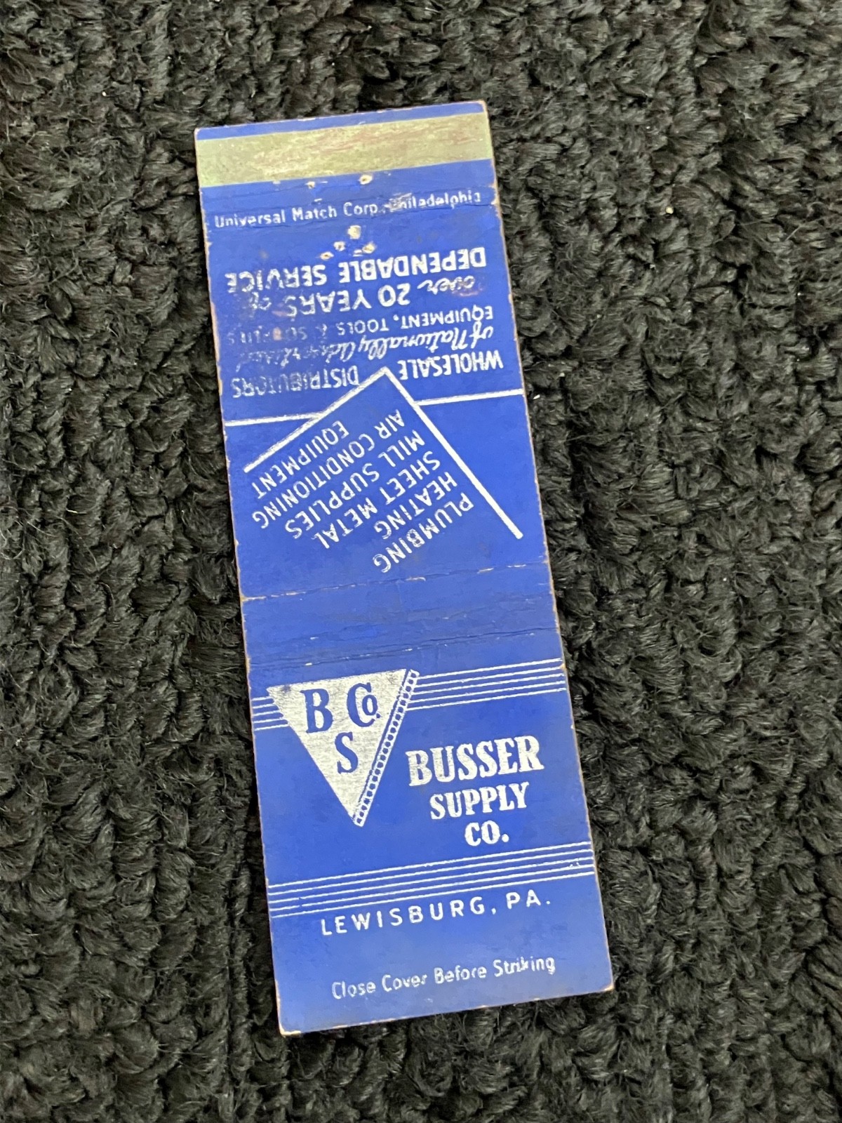 Vintage Pennsylvania Matchbook “Busser Supply Co” Lewisburg Vintage Pennsylvania Matchbook “Busser Supply Co” Lewisburg