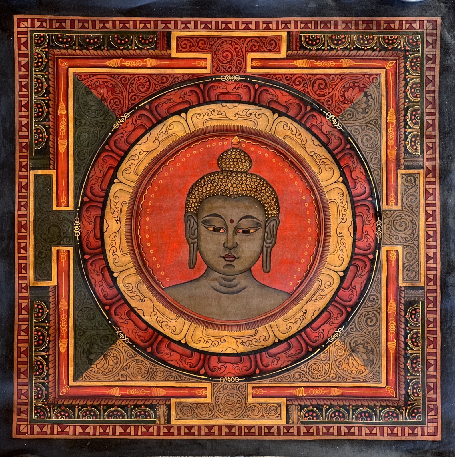 OIL VARNISHED SRI YANTRA  MANDALA  MEDICINE BUDDHA  ORIGINAL THANGKA PAINTING